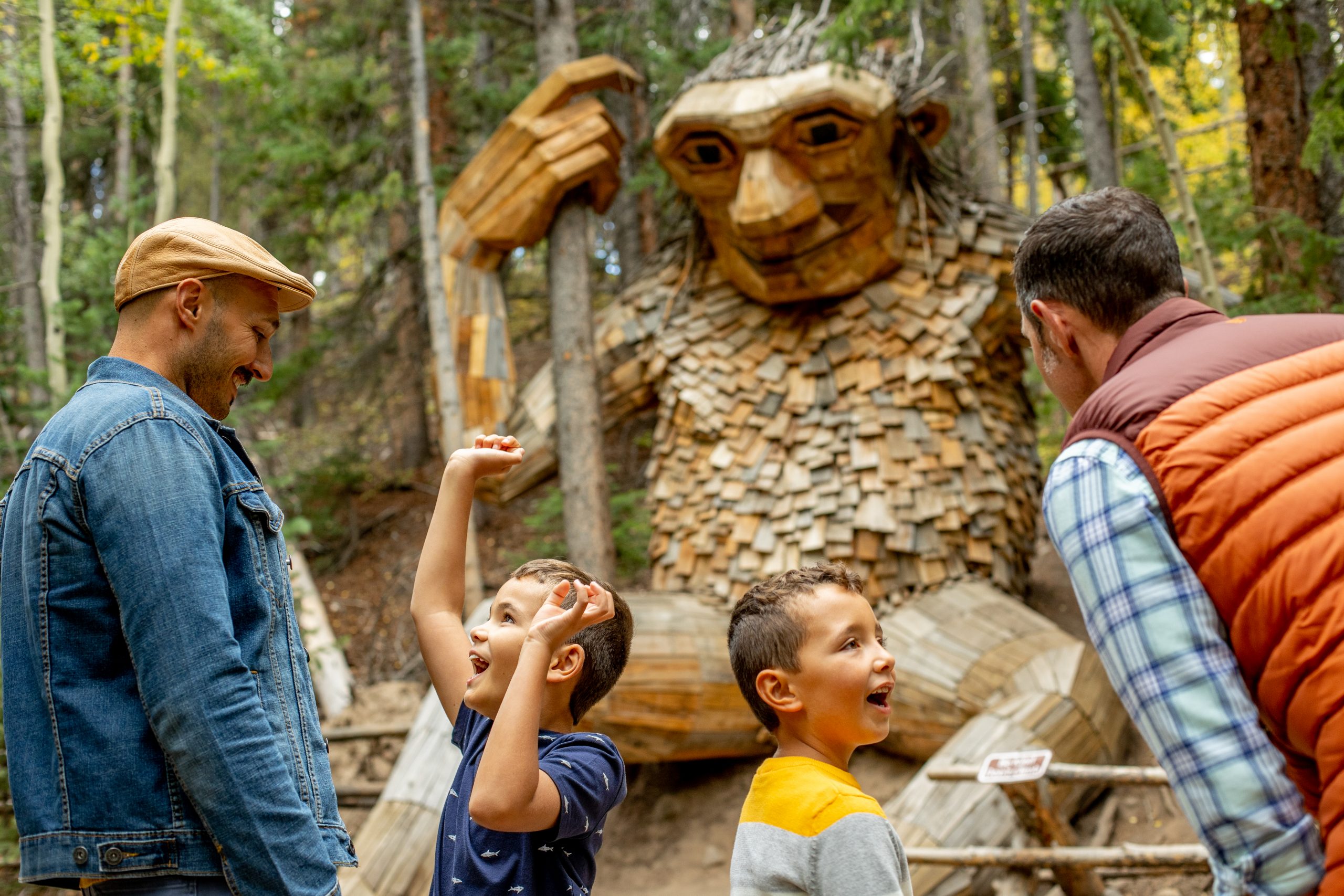 A family visits Isak Hartstone, a larger-than life troll made out of natural materials who lives in the forest just outside of Breckenridge.