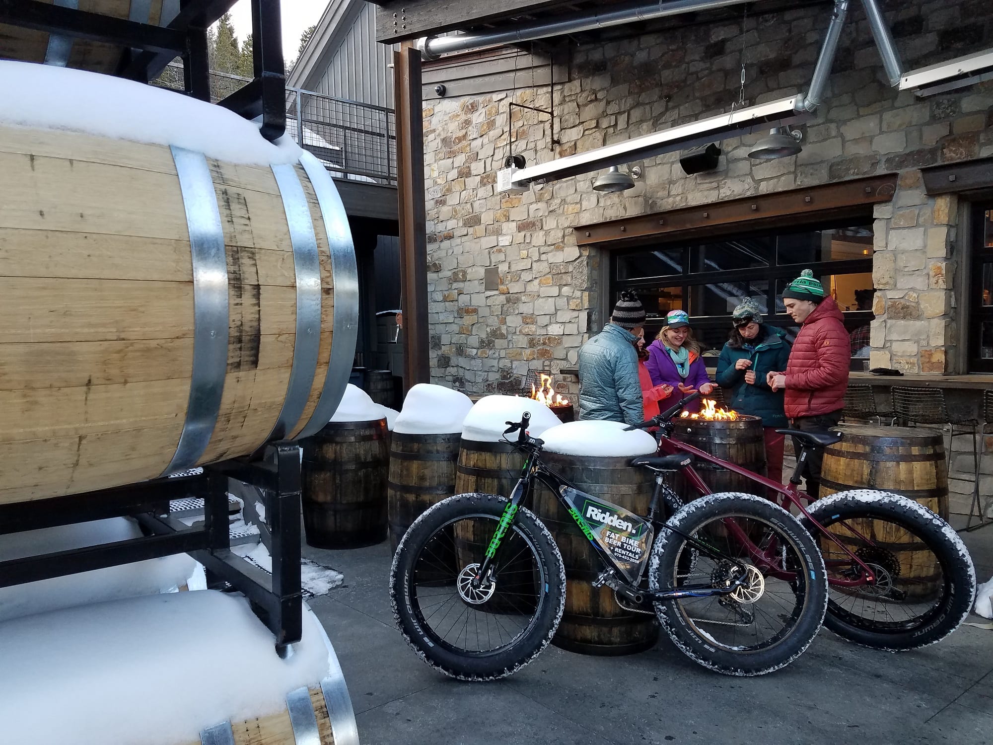 Stopping at Breckenridge Distillery during a fat bike tour in Breckenridge 