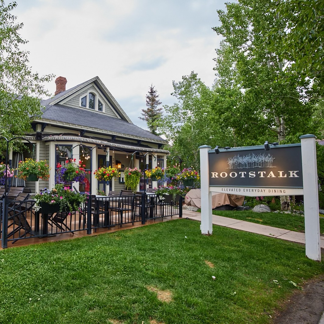 The exterior of the restaurant "Rootstalk" on Main Street in Breckenridge, home of James Beard Award-Winning Chef, Matt Vawter.