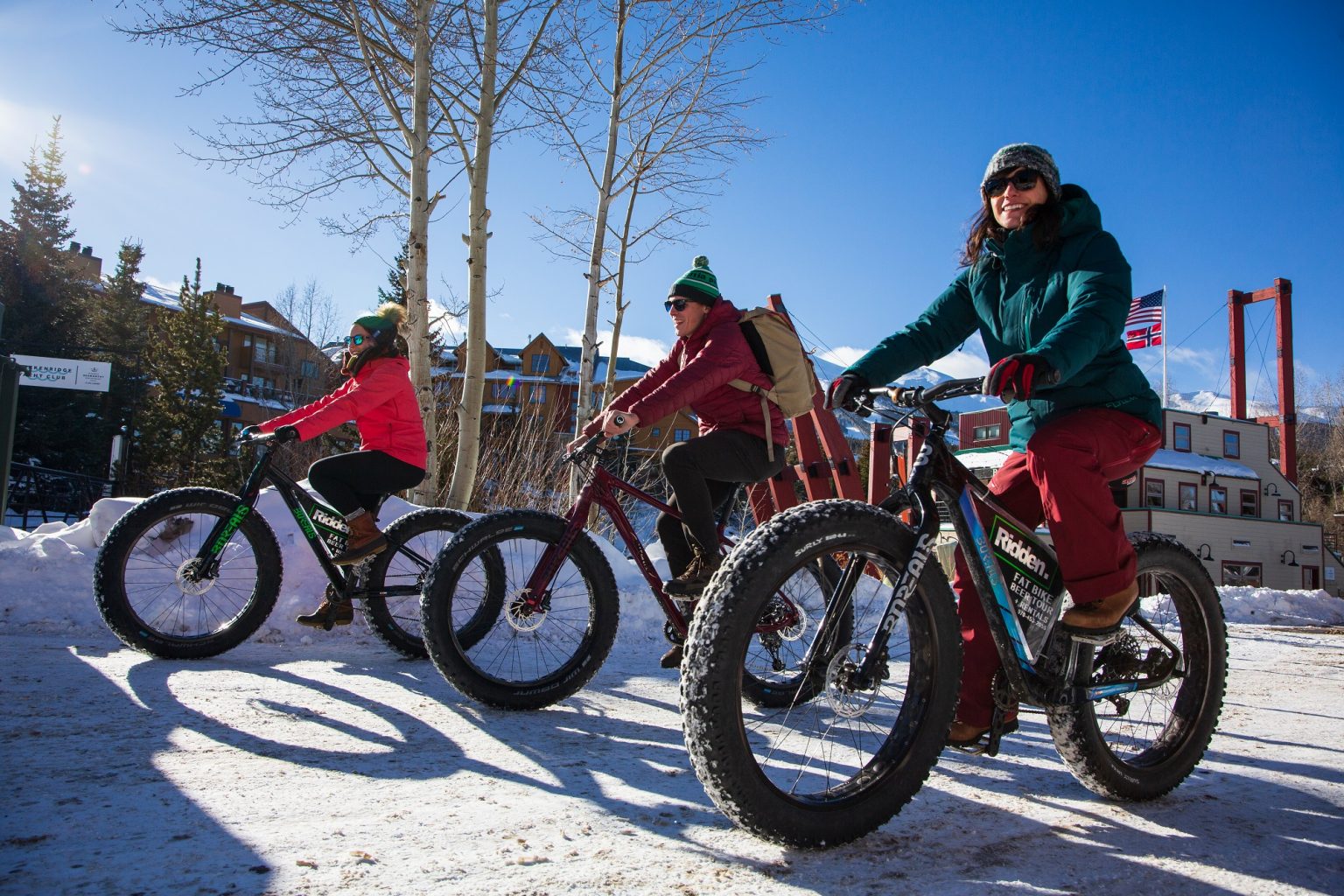 People Fat Tire Biking in Breckenridge in the winter