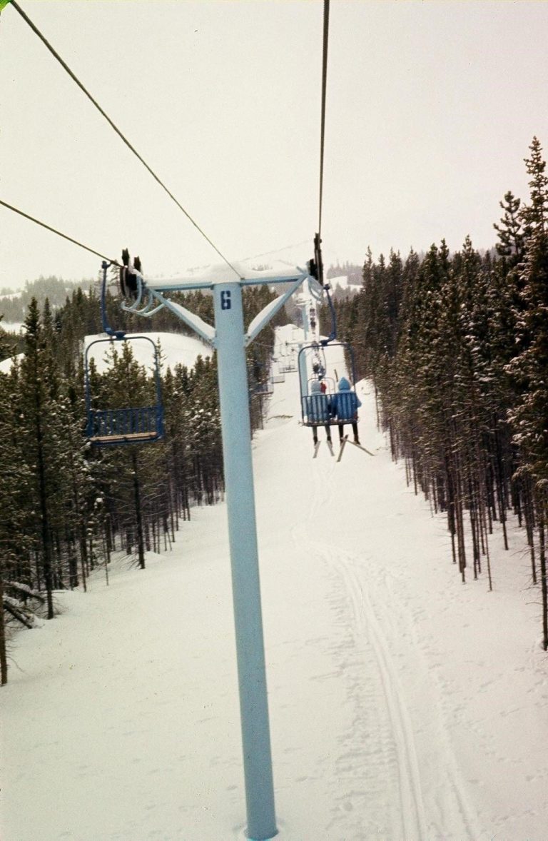 People riding on the Historic Peak 8 Chairlift at Breckenridge Ski Resort