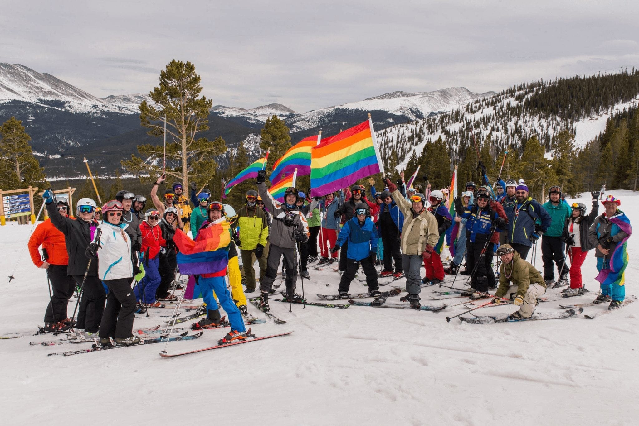 Breck Pride Group with Flags on Slopes