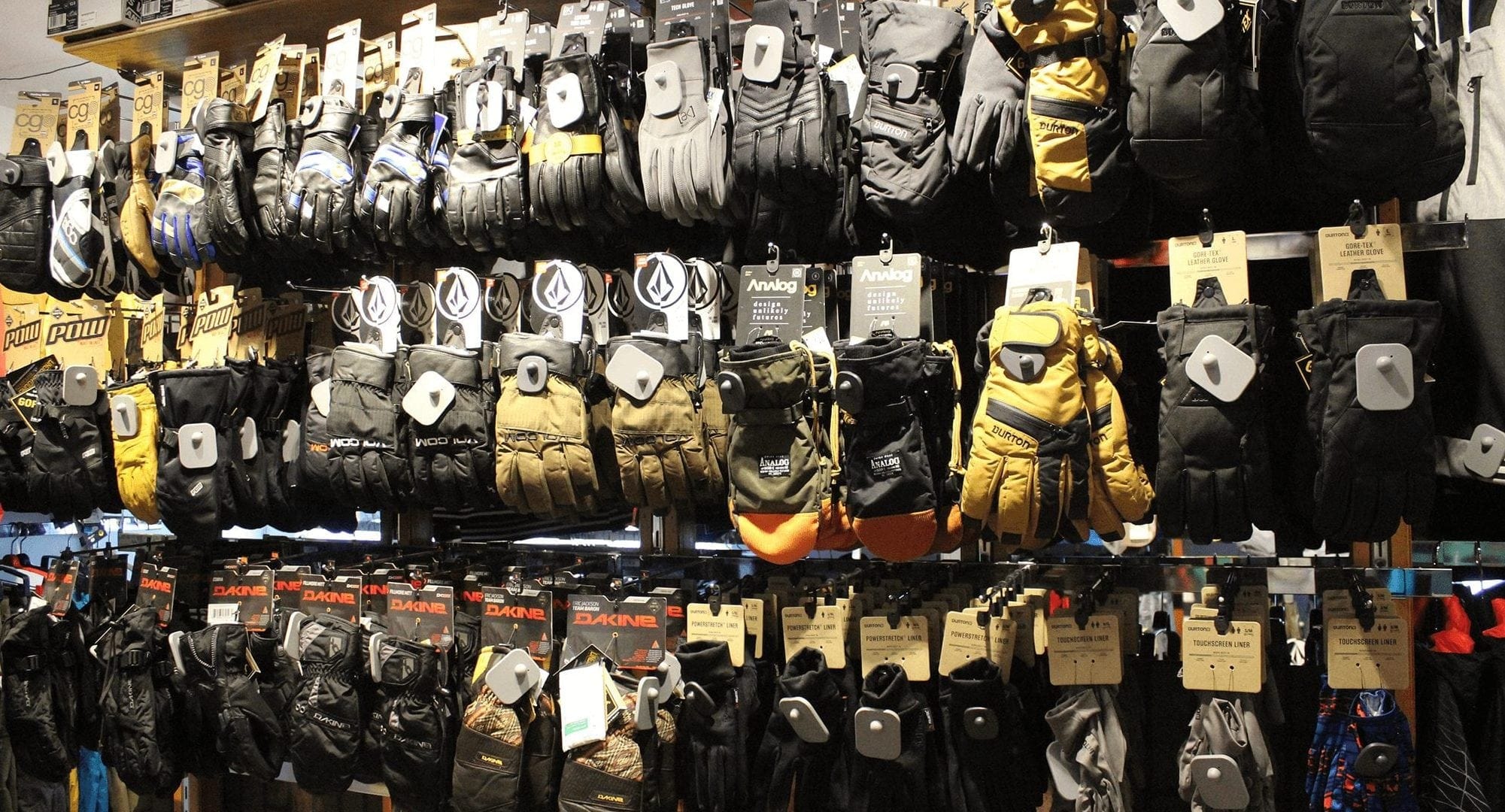 Wall of ski gloves for sale in Breckenridge