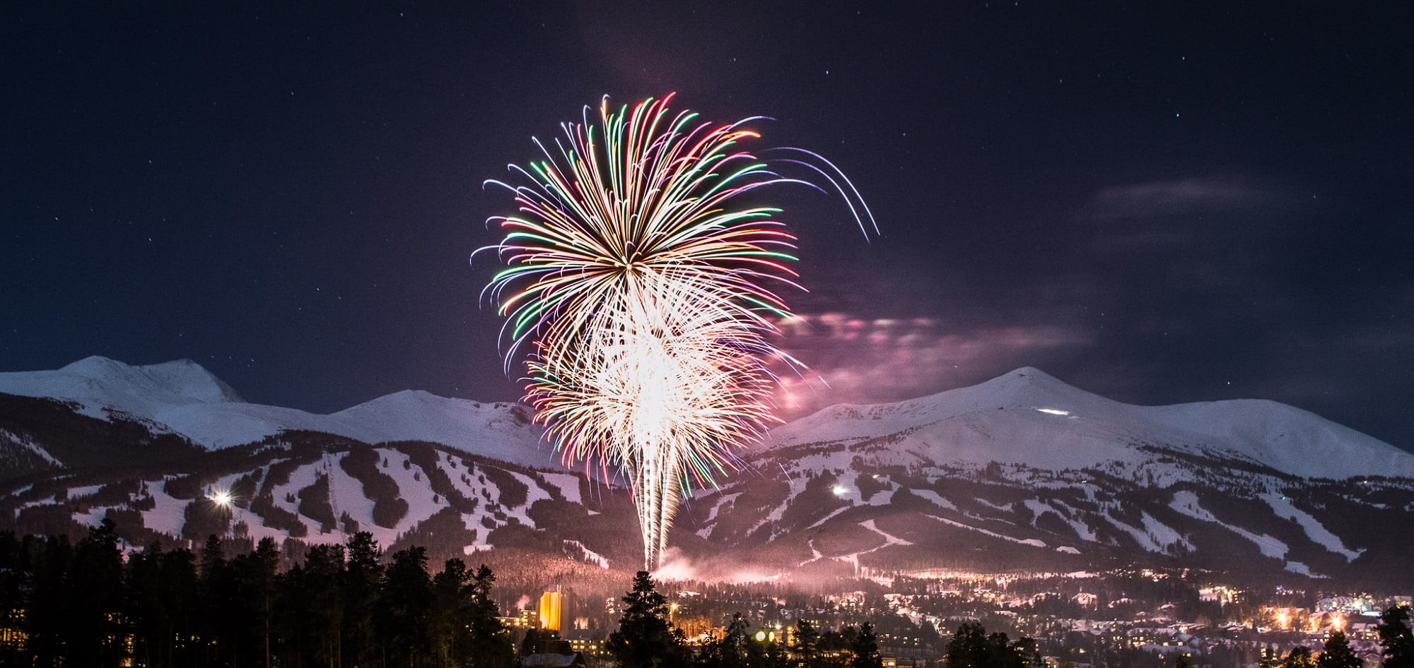 new years eve fireworks with mountains in the background