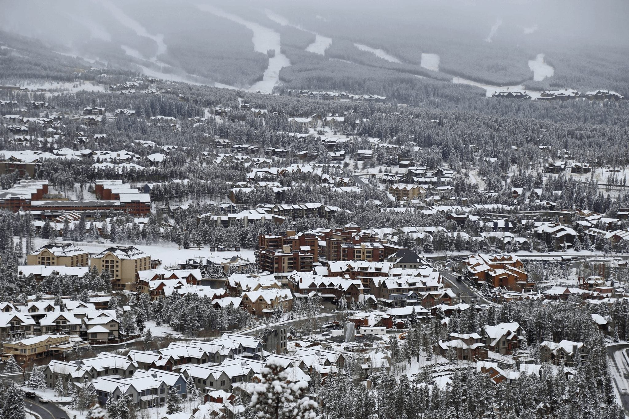 Arial View of Breckenridge, Colorado Covered in Snow