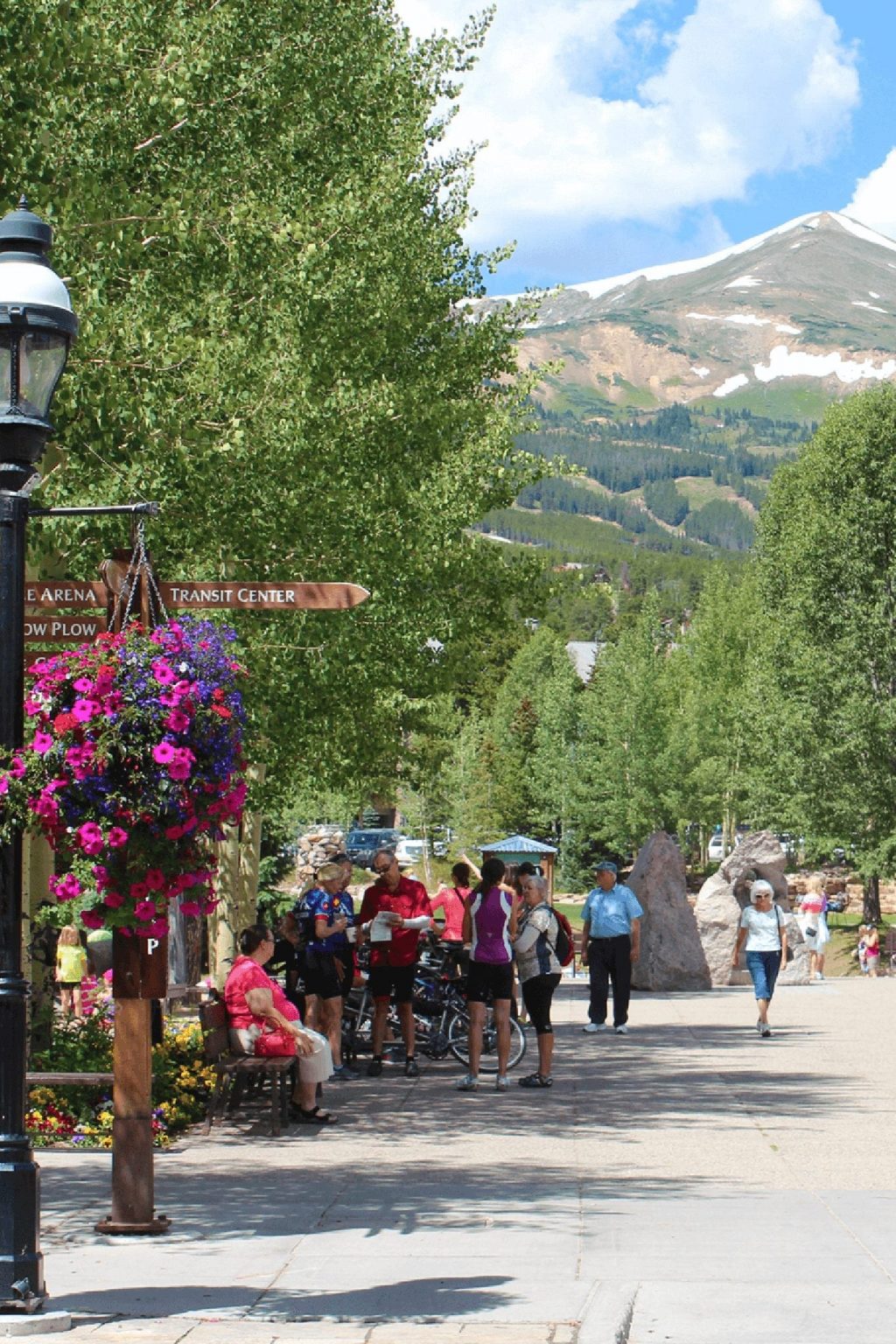 Breckenridge Main Street in the summer with mountain views.