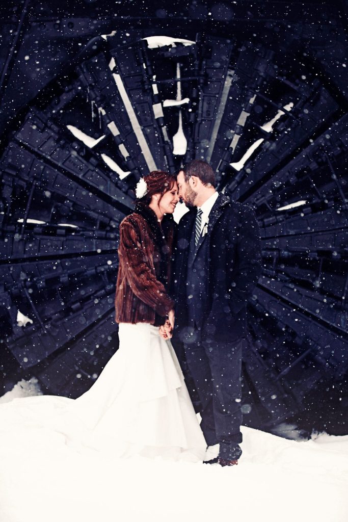 Winter Wedding in Breckenridge: couple kissing in the snow at night