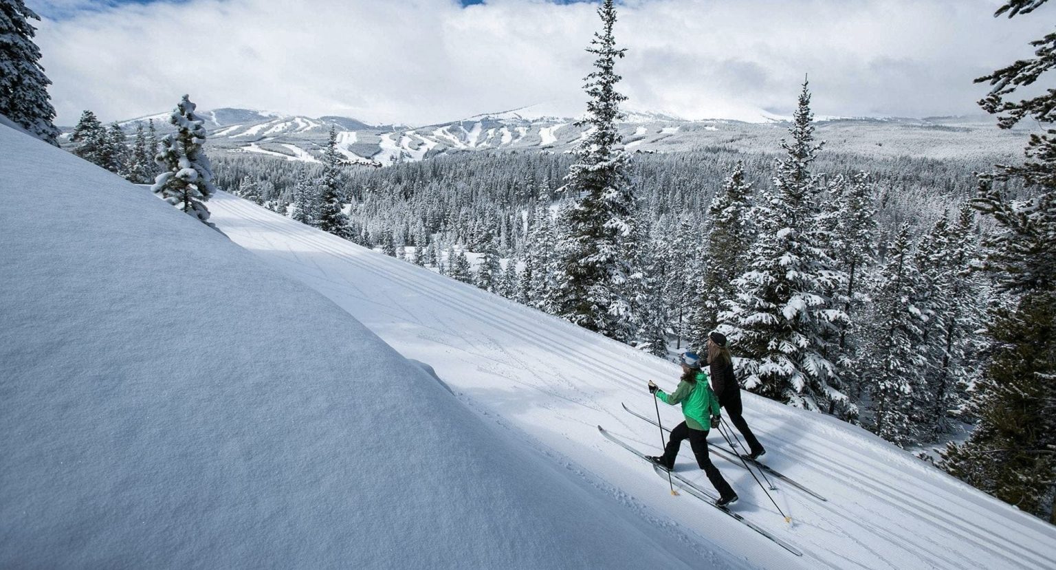 Cross country skiers on a trail during the winter in Breckenridge, Colorado