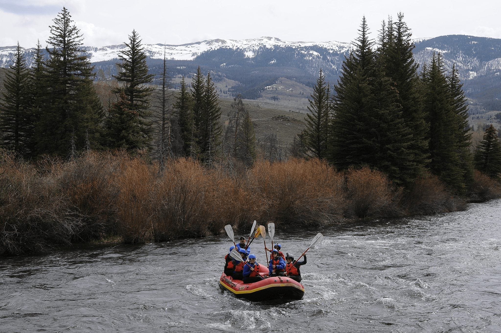 River rafters in Breckenridge with a scenic view