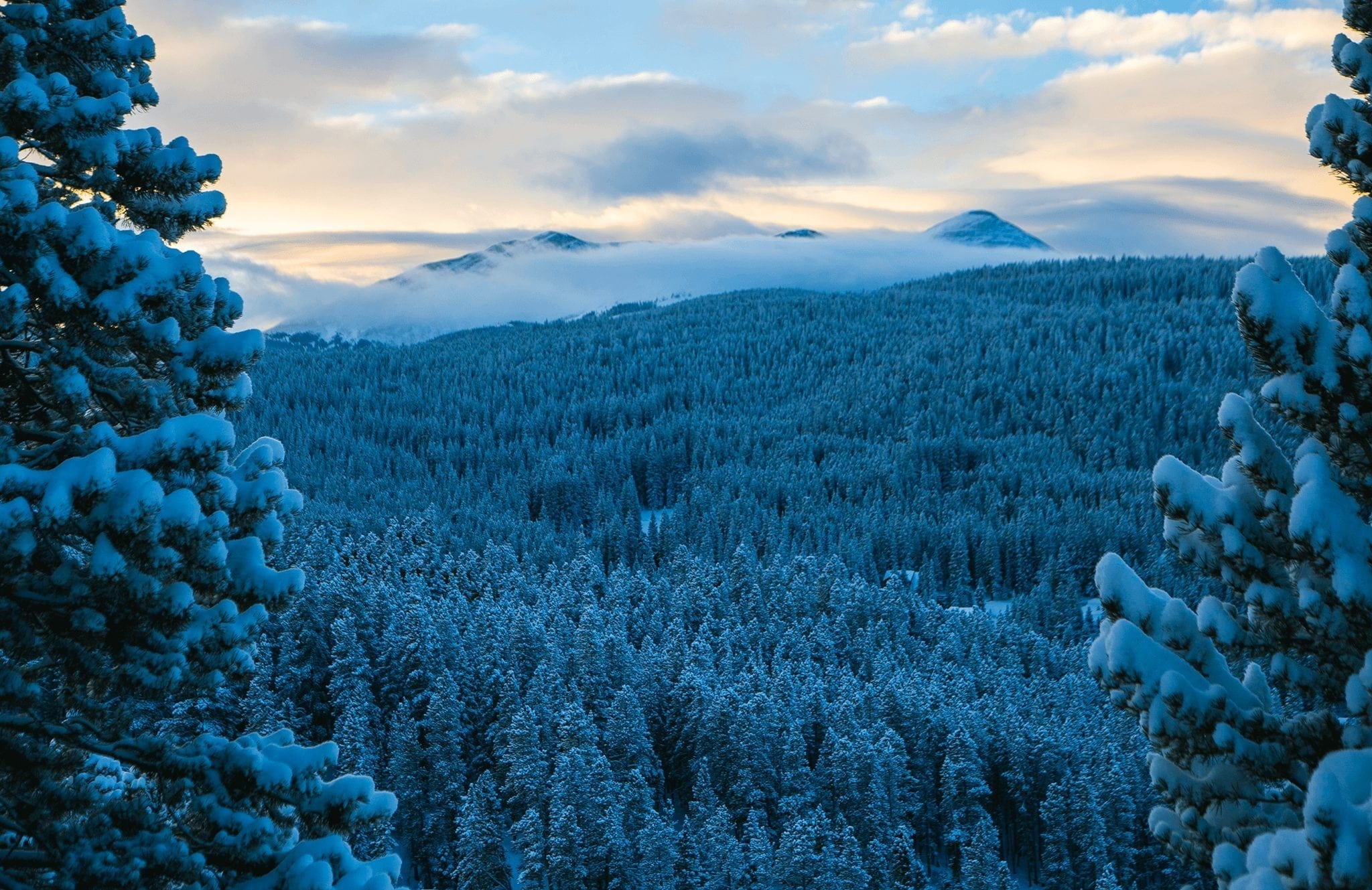 Winter sunrise in the Breckenridge, Colorado mountains