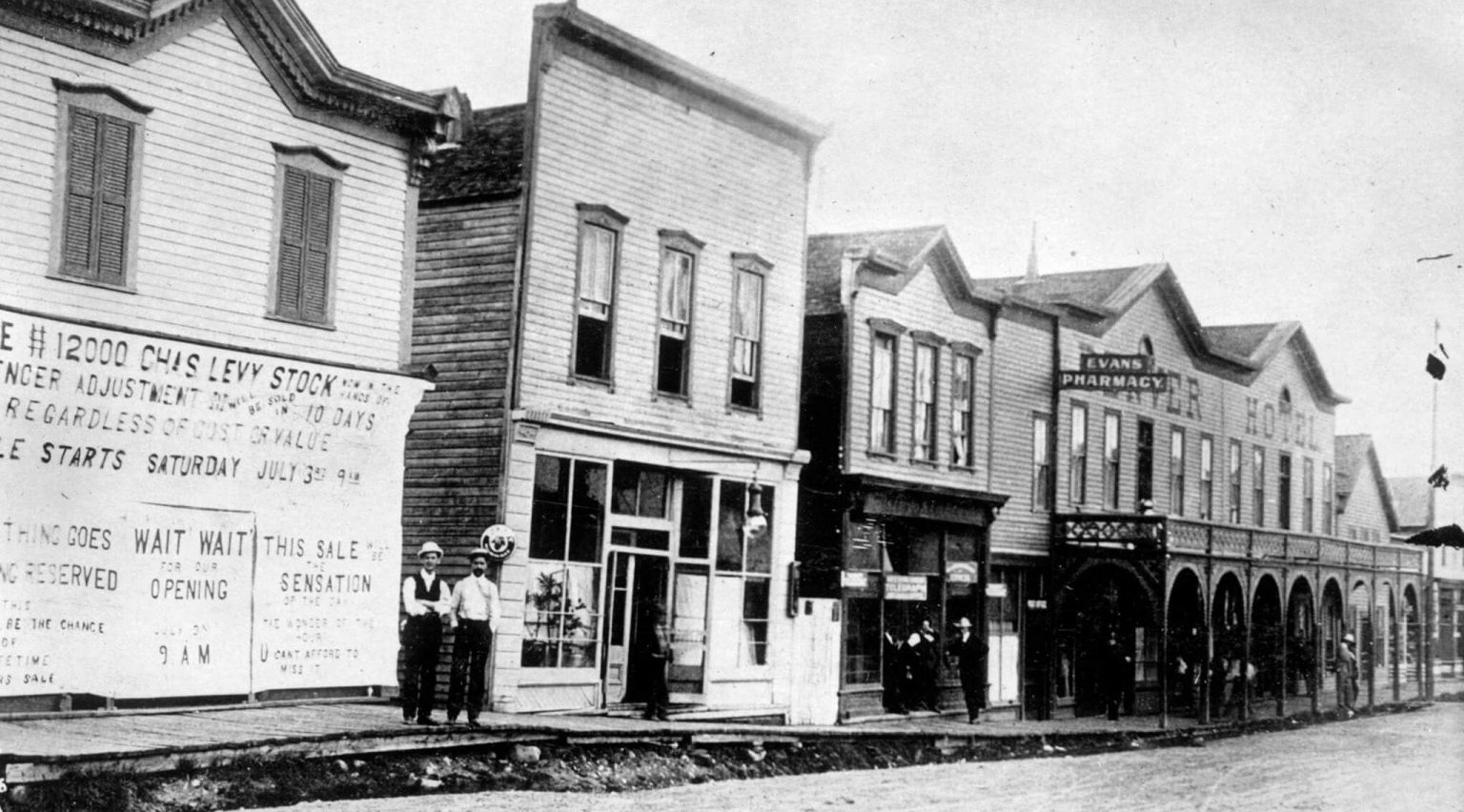 Black and white photo of Breckenridge Historic Main Street