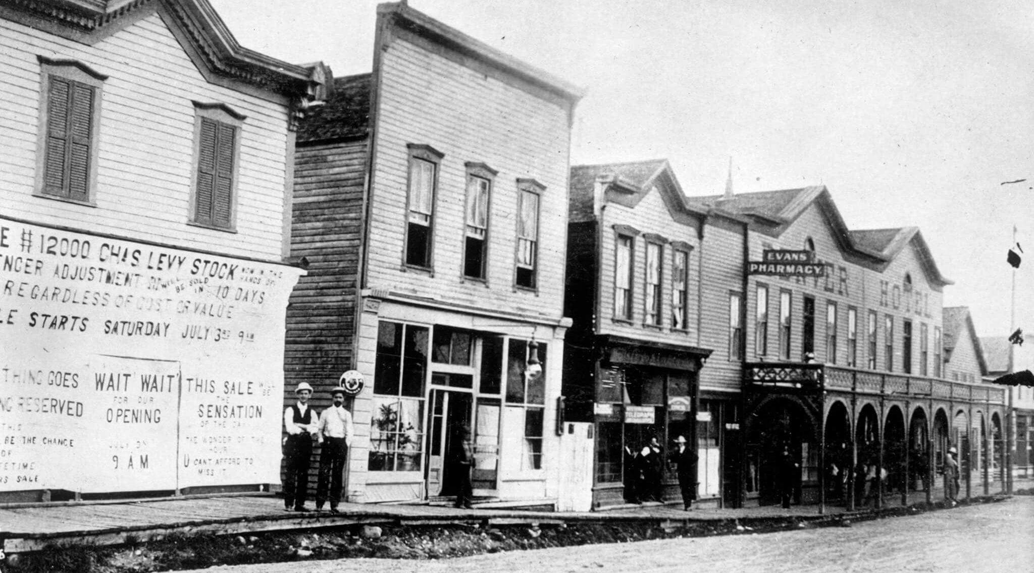 Black and white photo of Breckenridge Historic Main Street