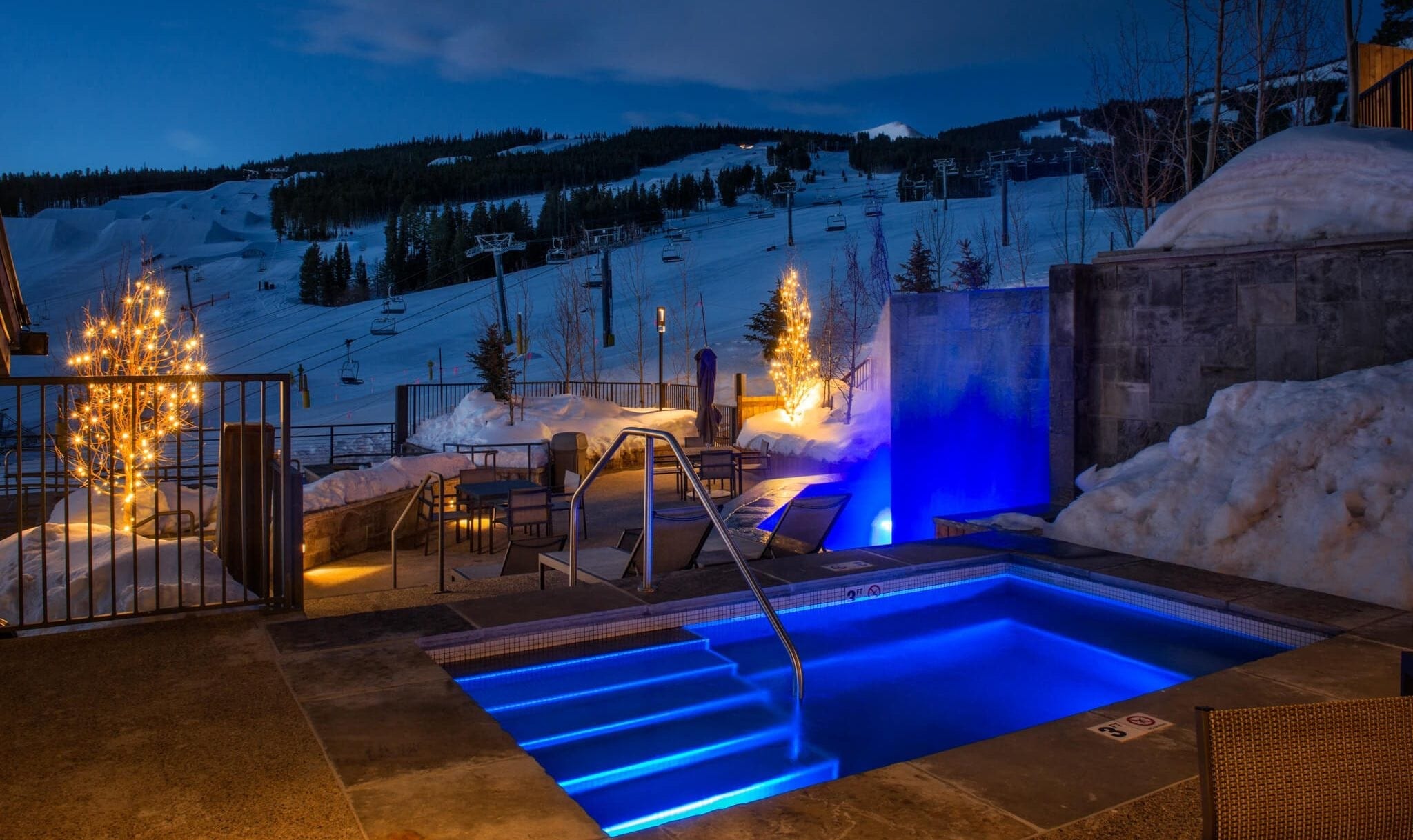 Grand Colorado Hot Tub in Breckenridge with lights at Night