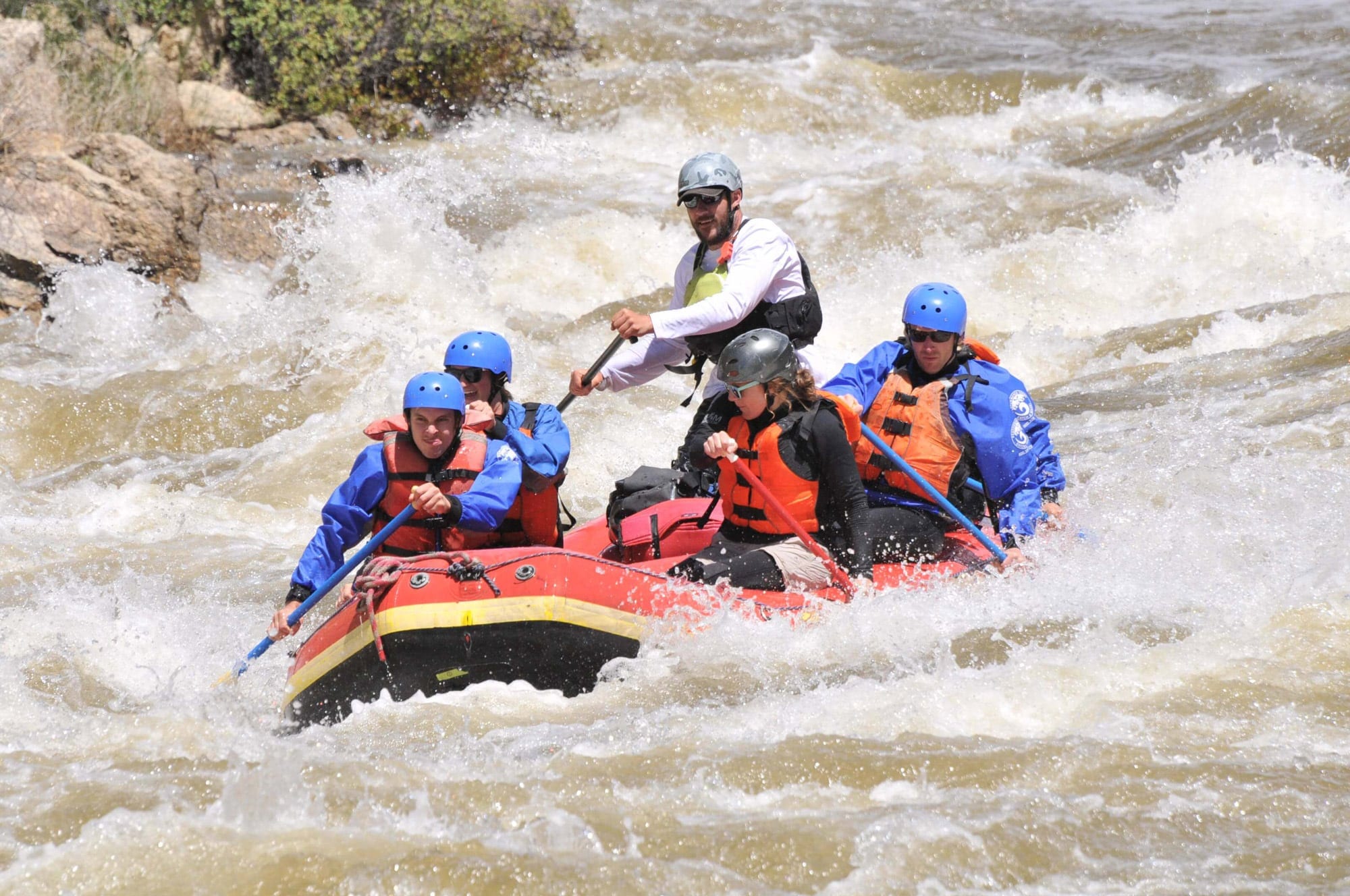 A group white water river rafting in Breckenridge, Colorado