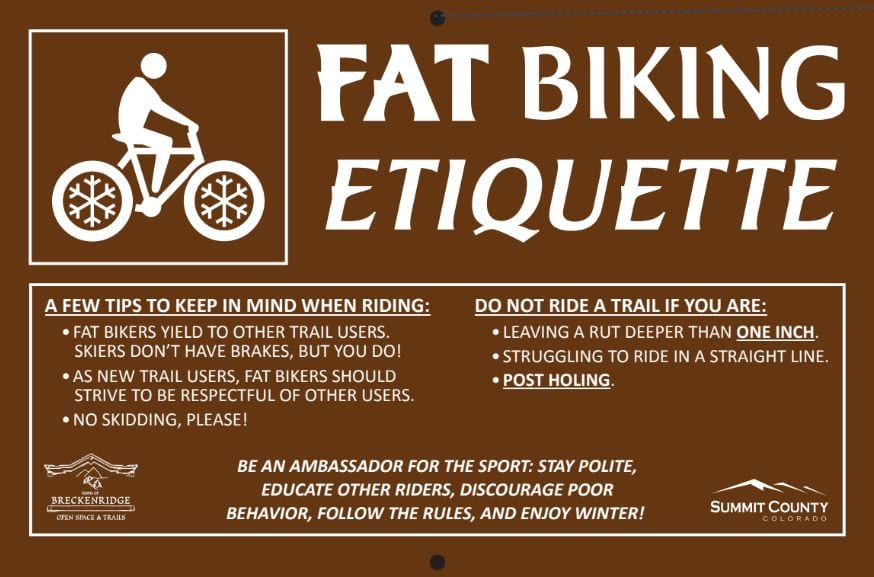 Fat biking etiquette sign in Breckenridge