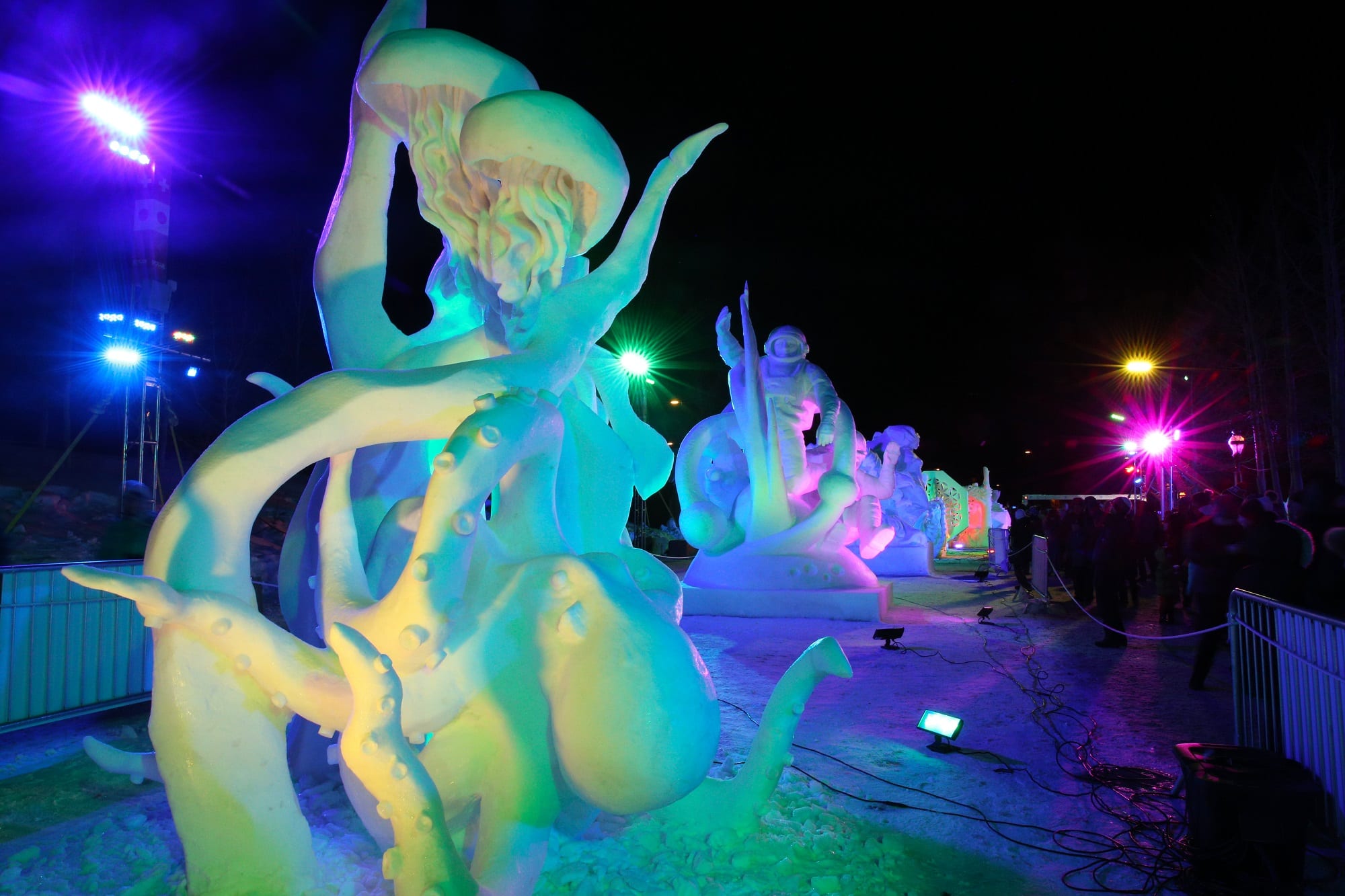 Lights during nighttime at the International Snow Sculpture Championships in Breckenridge 