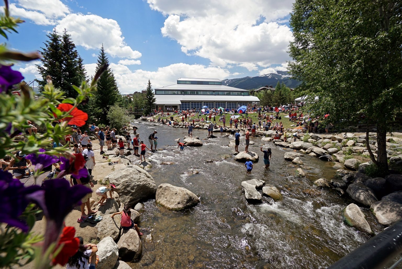 People in the river during 4th of July in Breckenridge