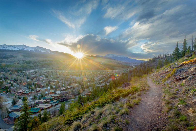 mountain view of Breckenridge with a sunset