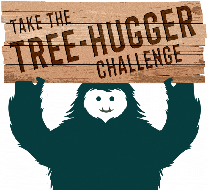 Yeti holding a sign that says "Take the Tree-Hugger Challenge"