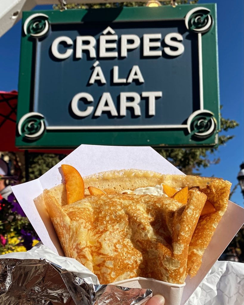 Delicious peach cobbler crepes from Crepes A La Cart on Main Street in Breckenridge.