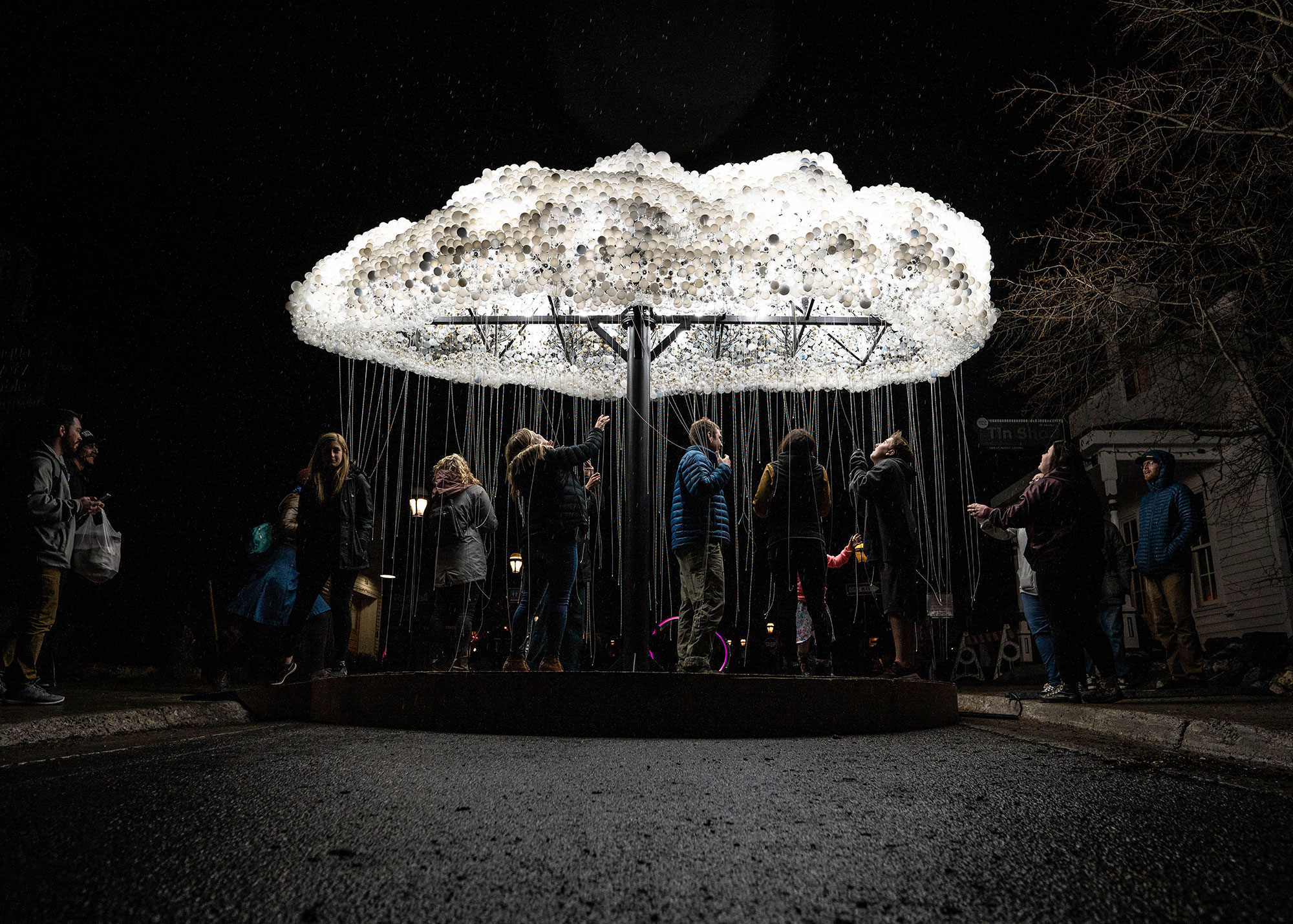 Interactive art installation in shape of a cloud