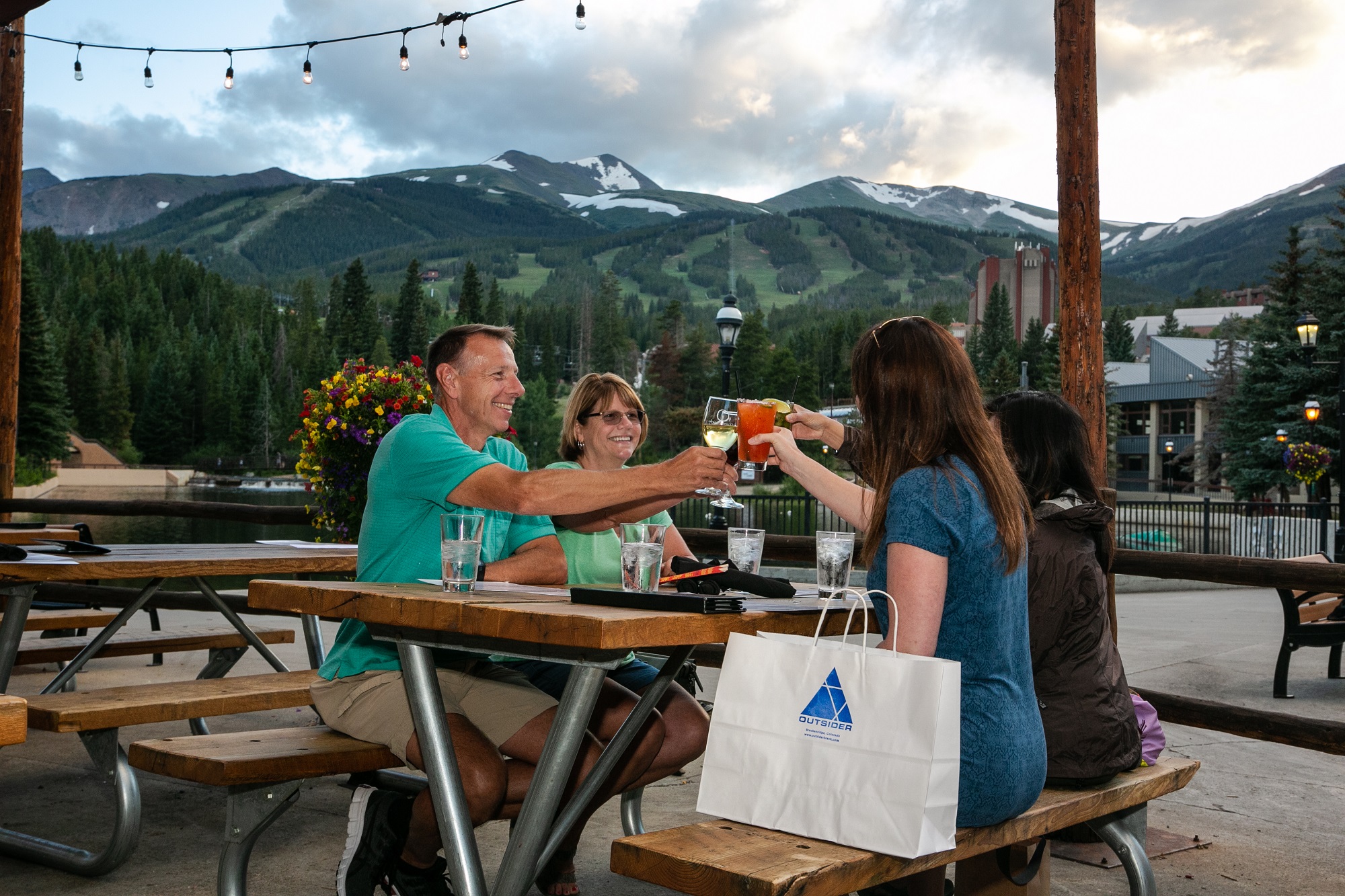 Group drinks on a patio at Quandary Grill in Breckenridge, Colorado