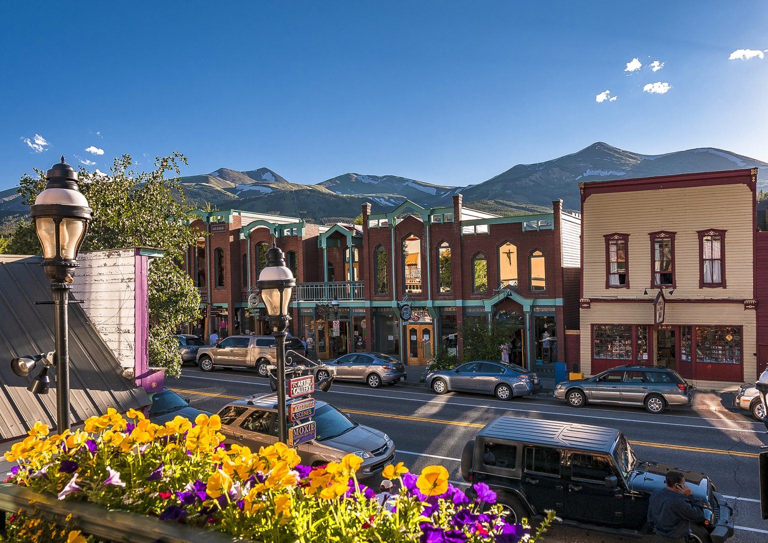 sky line behind storefronts in Breckenridge